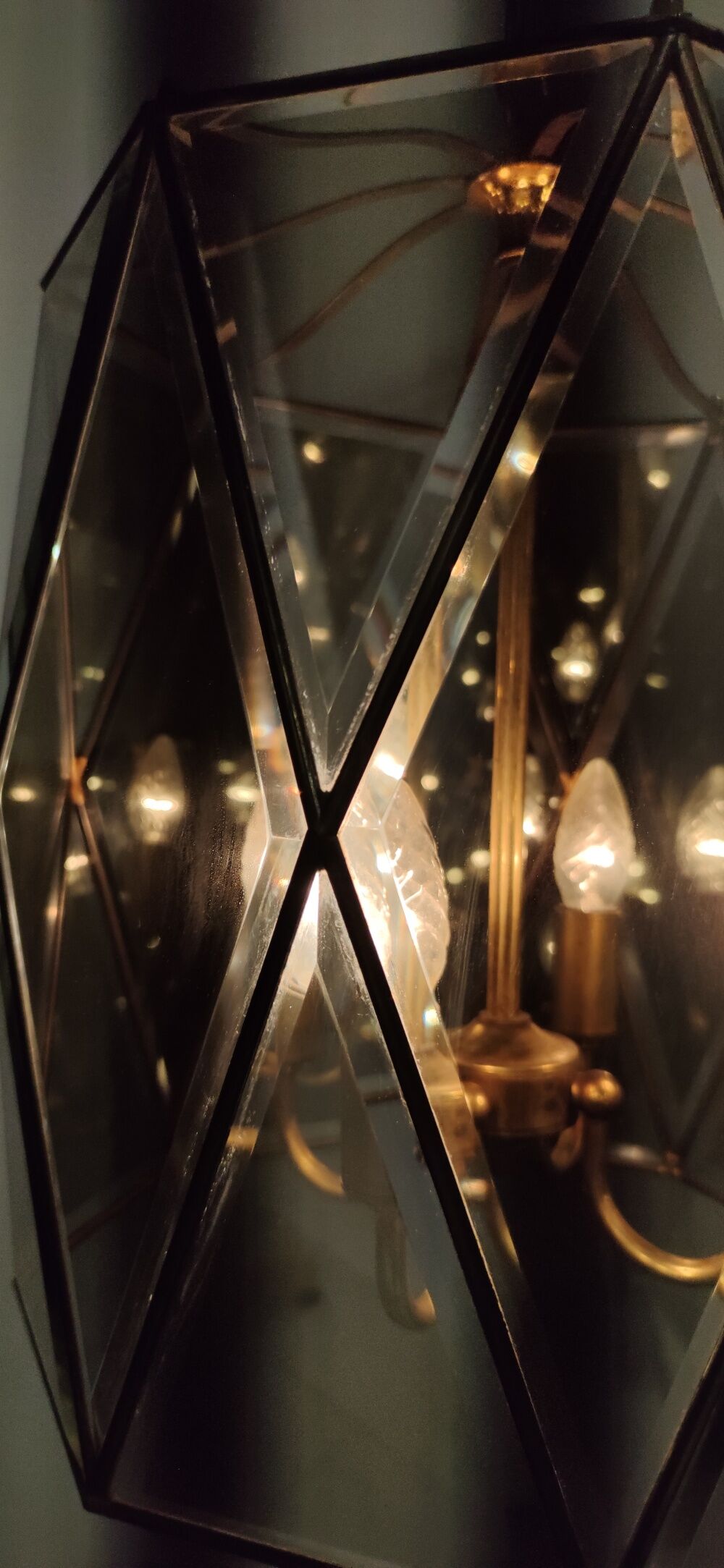 Vintage handmande octagonal glass and brass pendant lantern, Italy