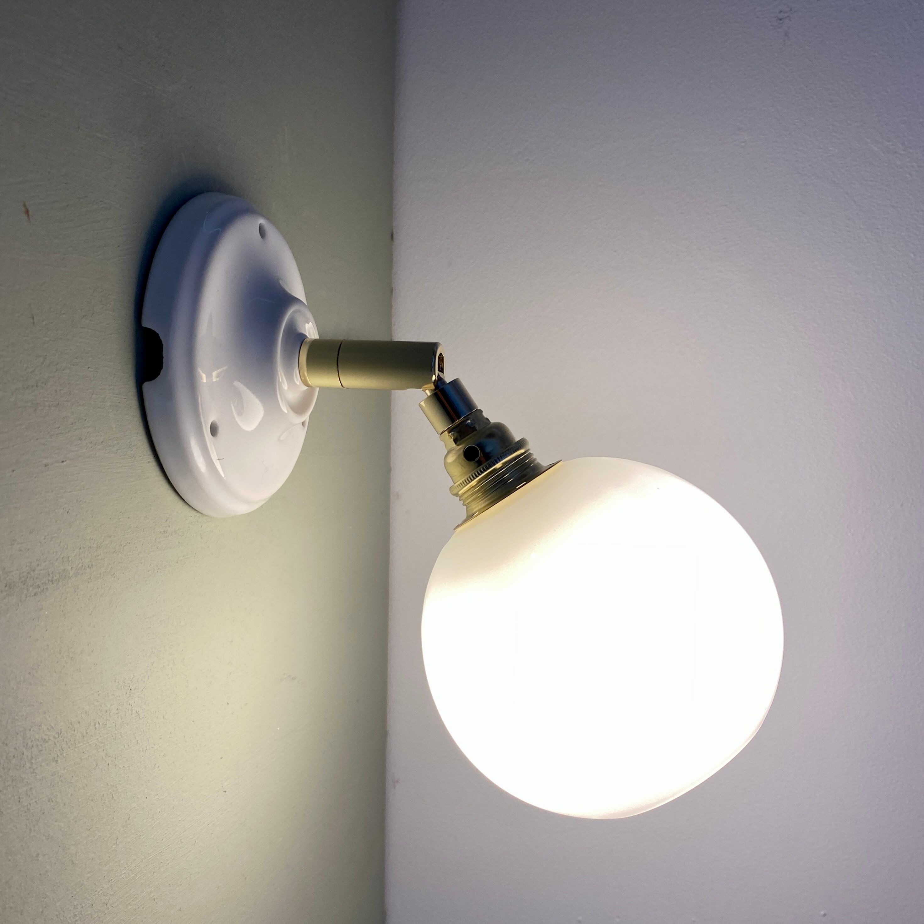 Vintage white opaline globe wall lamp
