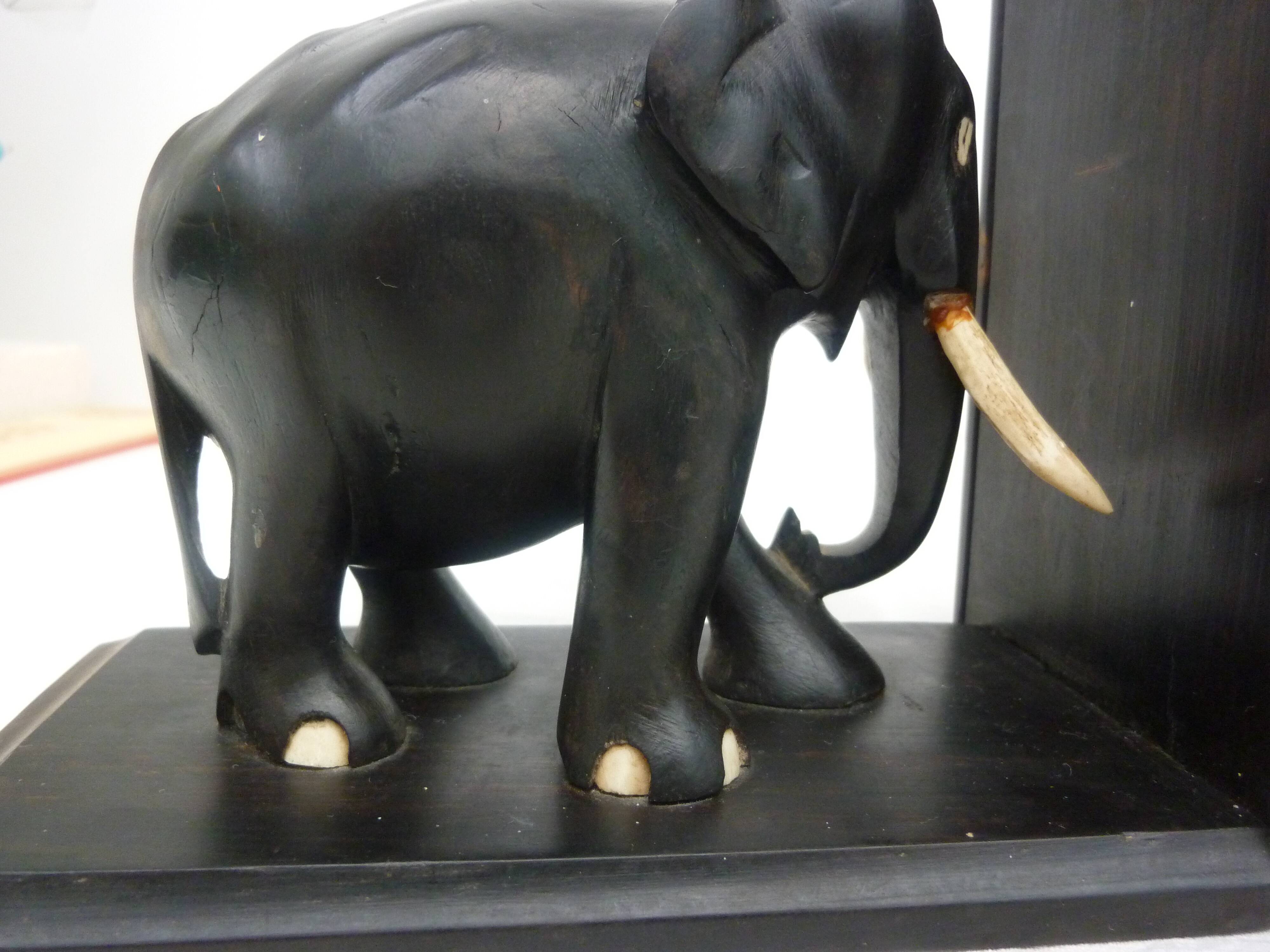 Former pair of ART DECO book greenhouses with ebony elephant motifs