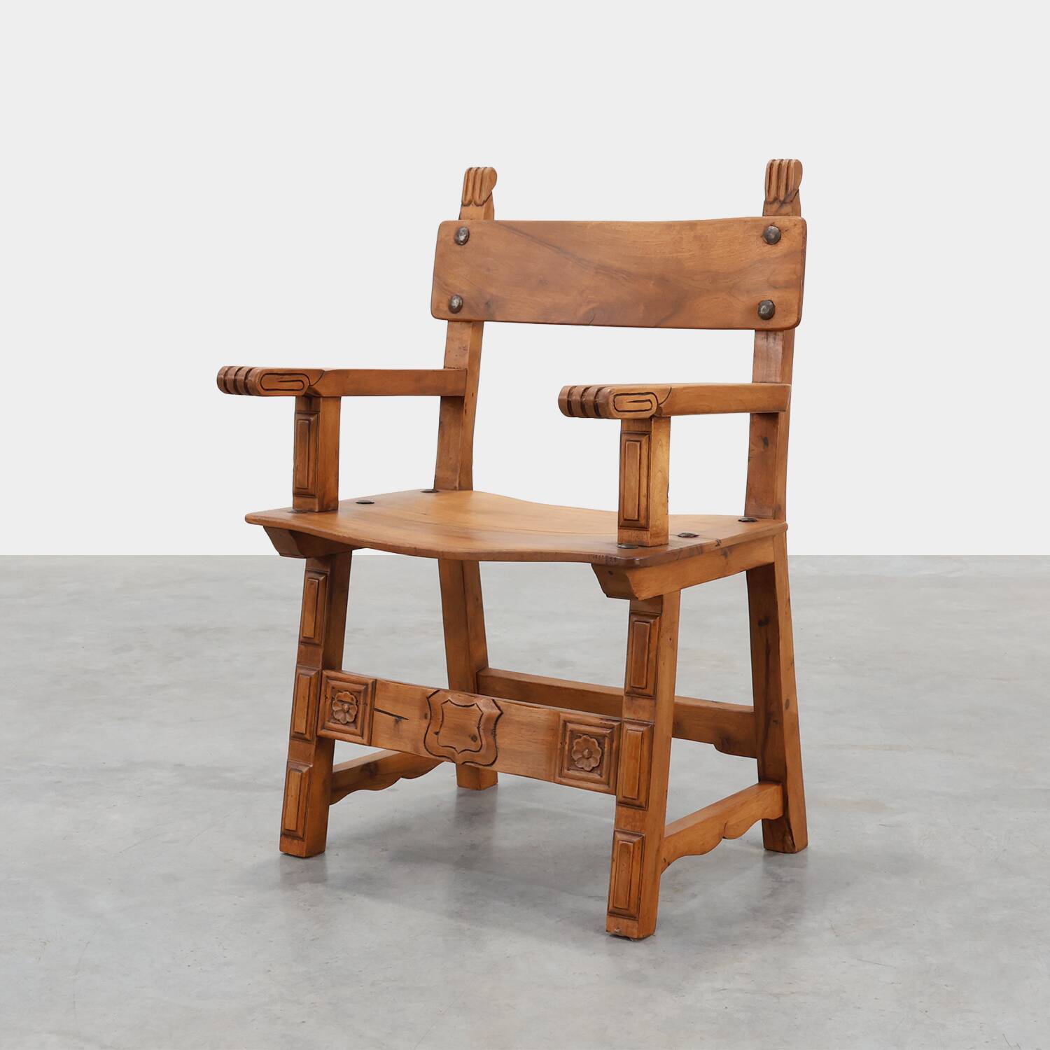 Rustic carved oak Iberian side chair, Spain ca. 1900