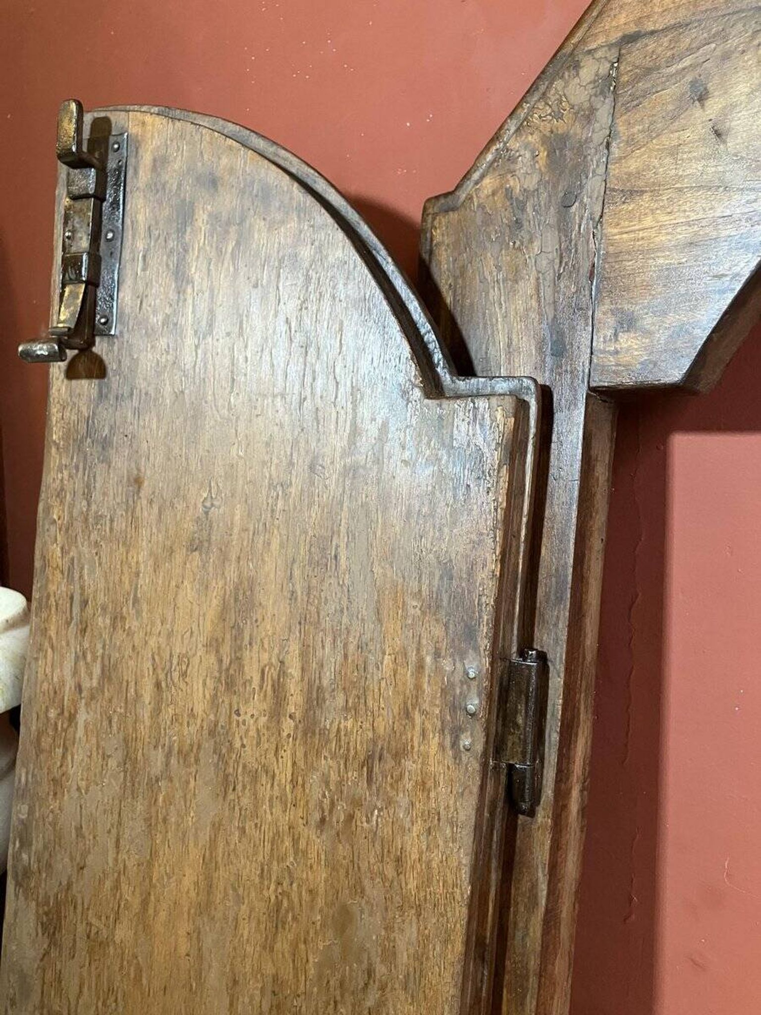 Antique Rustic Tuscan Window in Chestnut with Original Wrought Iron Hardware, 1800s