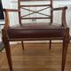 Pair of leather and wood bridge armchairs – Directoire style, 1940s