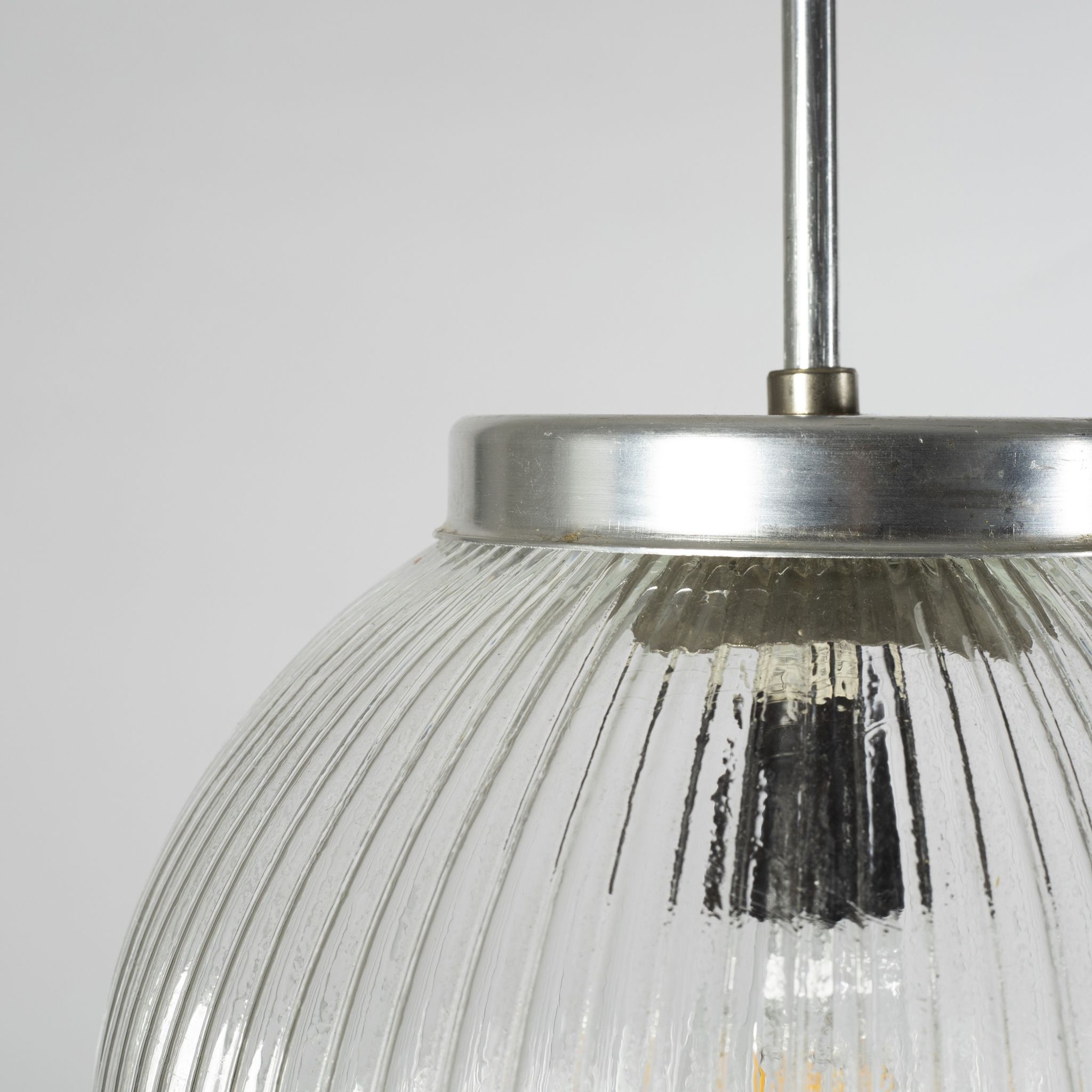 Ribbed clear glass pendant lamp, Czechoslovakia, 1970s