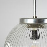 Ribbed clear glass pendant lamp, Czechoslovakia, 1970s