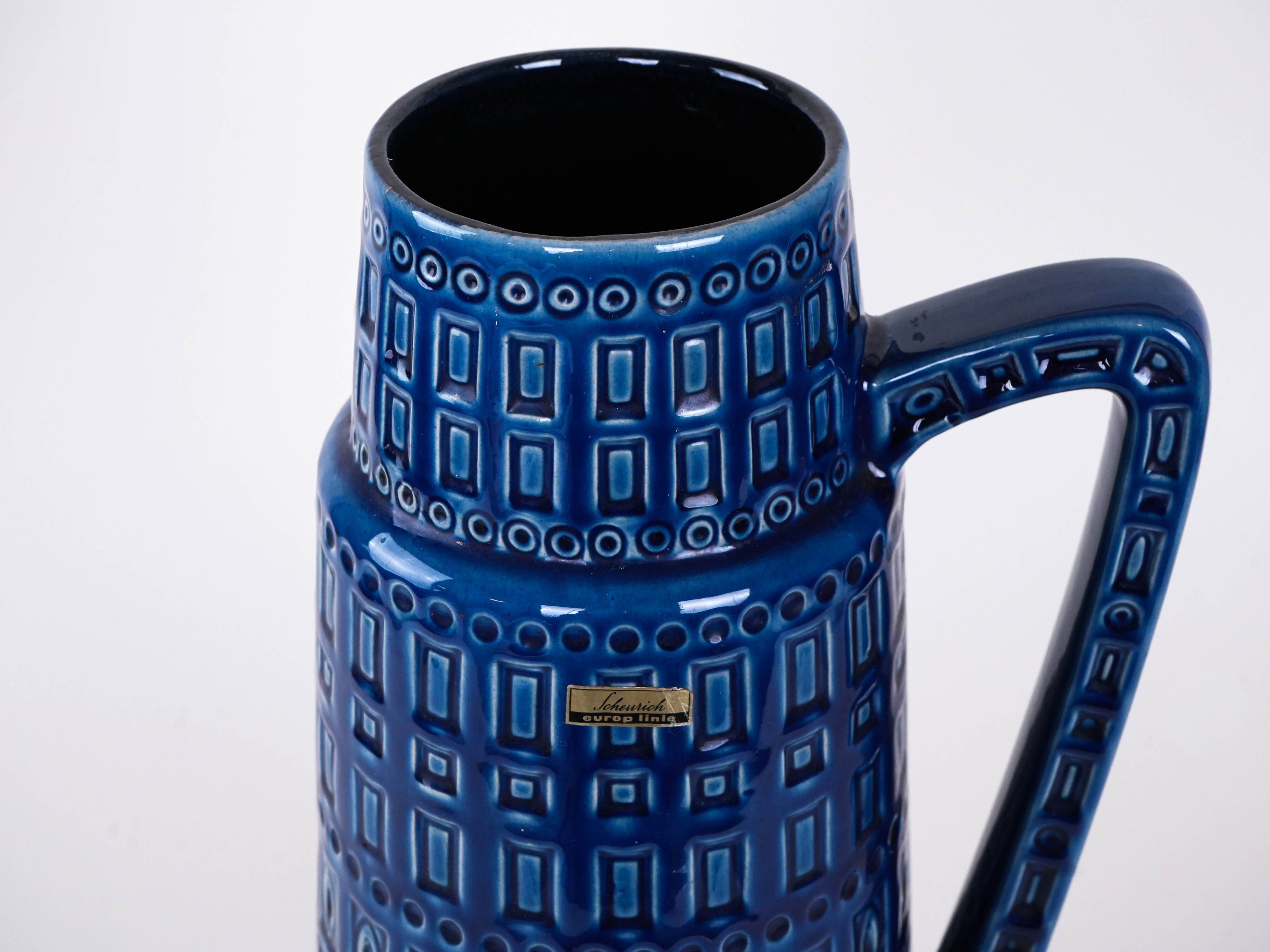 Vase en céramique bleue, design allemand, années 1960, fabriqué par Scheurich.