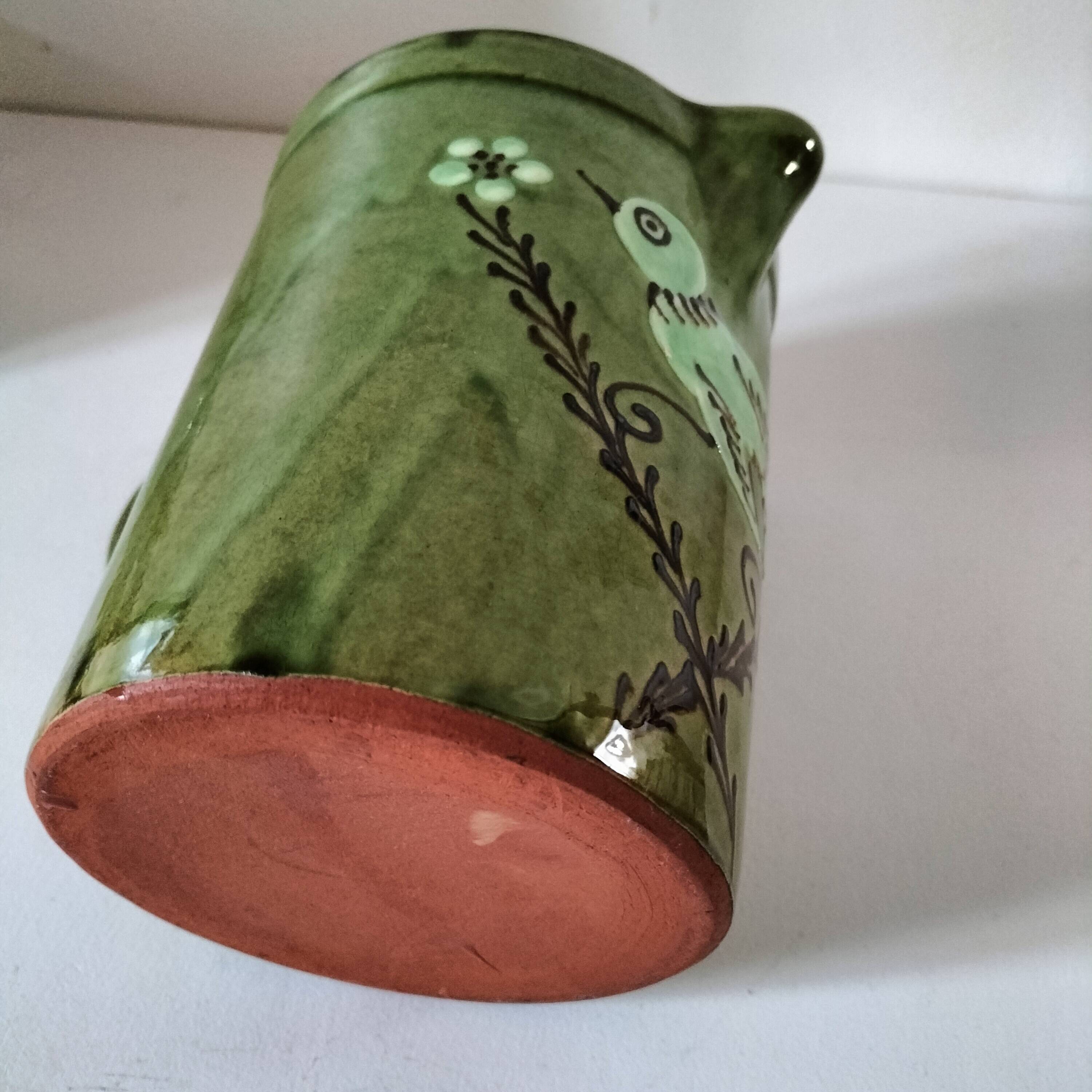 Glazed earthenware pitcher with bird motif - Haute Savoie