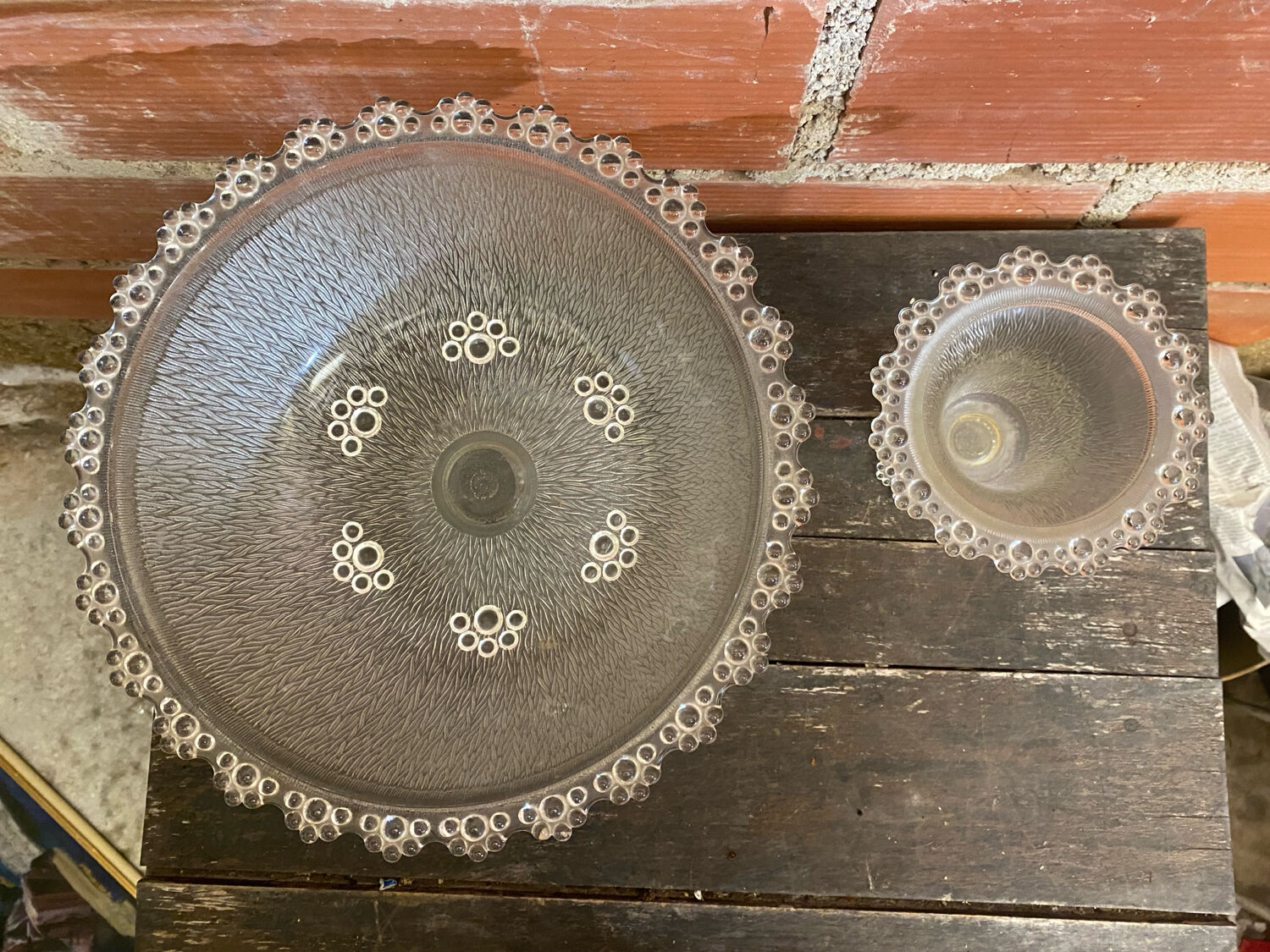 Masserini barocco fruit bowl pair moulded glass bead row vintage