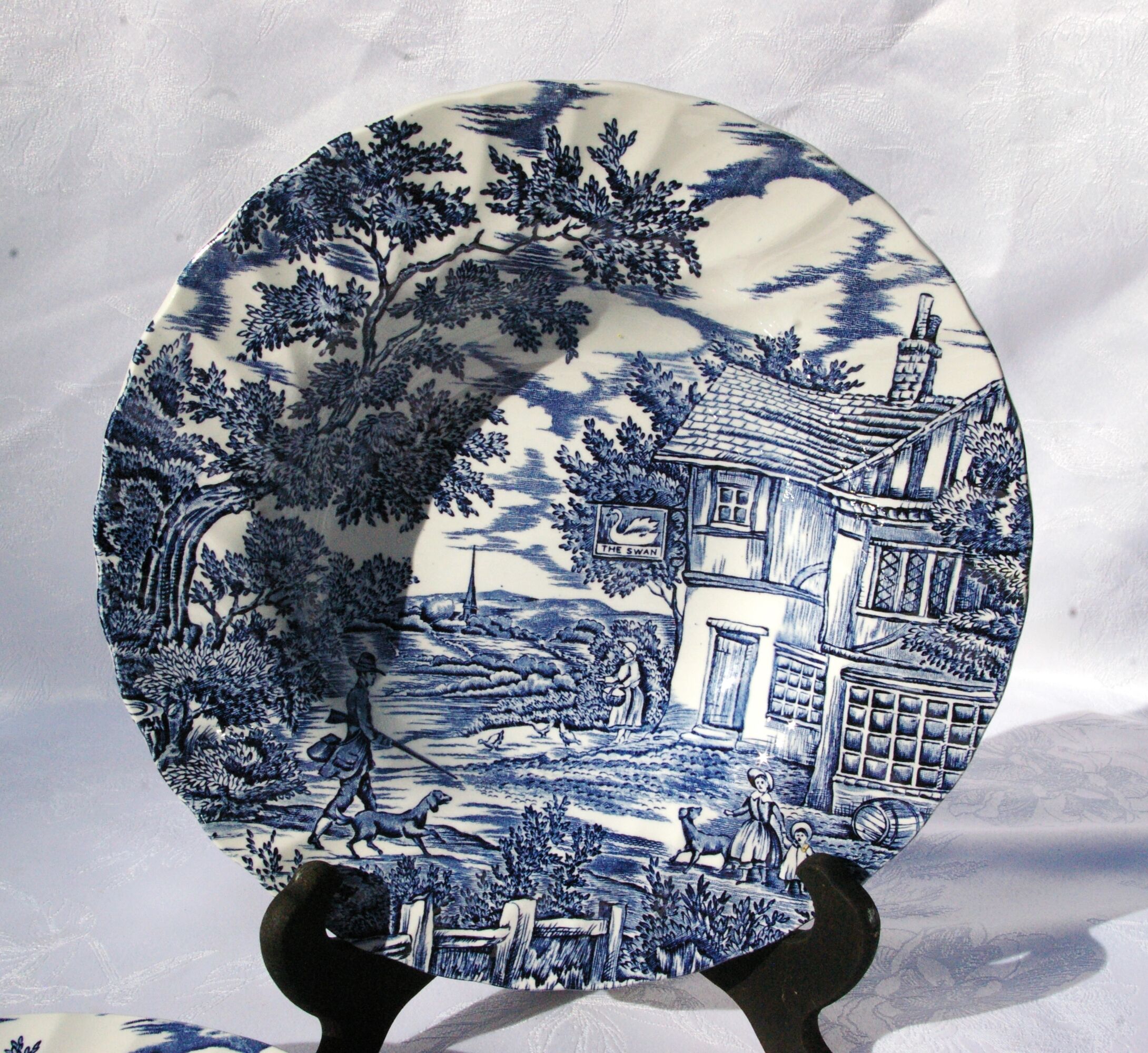 3 Hollow plates in Blue Myott English Earthenware "The Hunter"