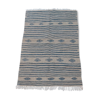 Grey and blue kilim rug in pure wool