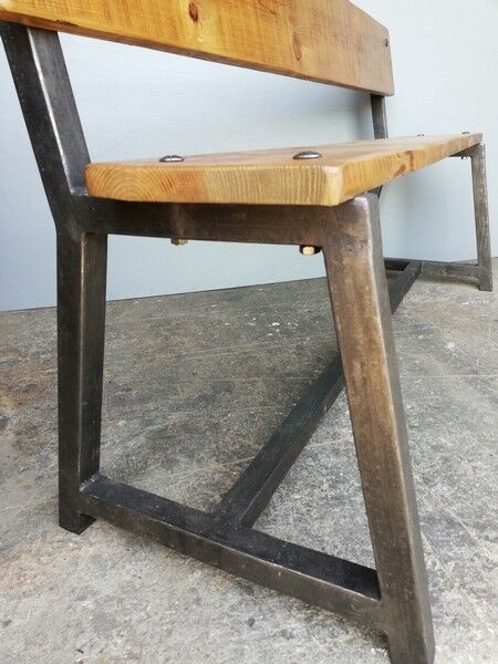 Metal bench and solid wood old vintage indus workshop