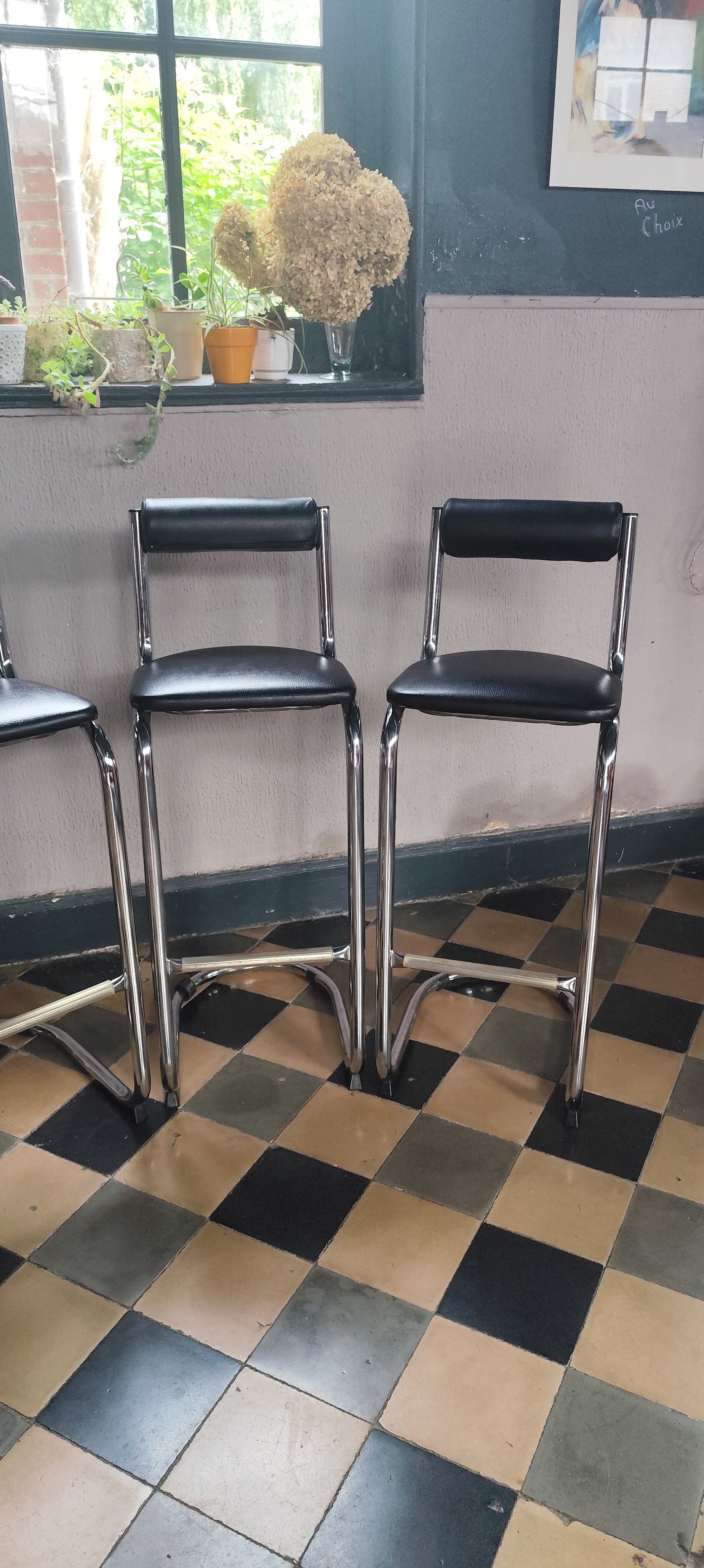 Chaise tabouret de bar chrome 1980