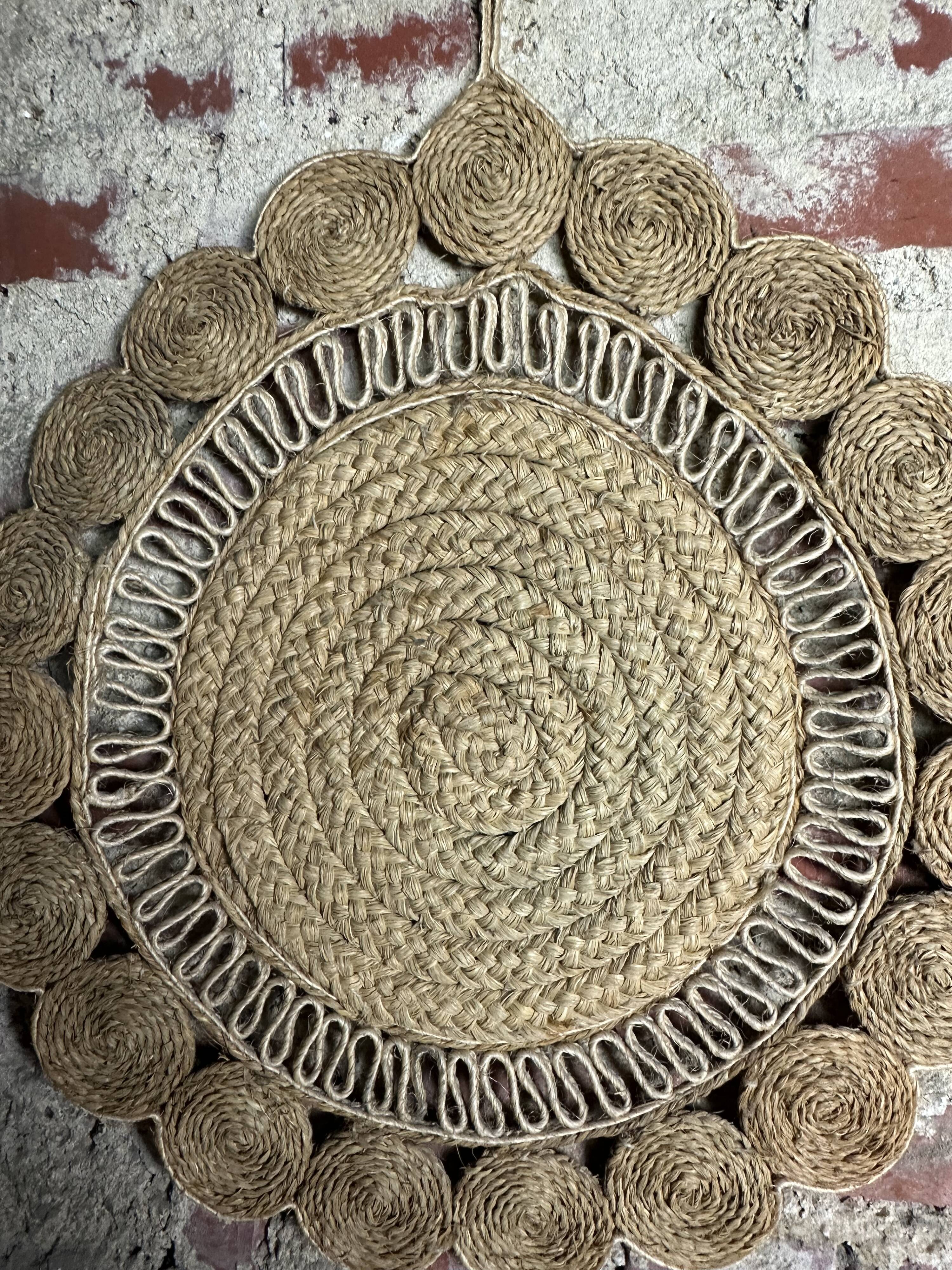 Vintage woven alfa mirror 1960 Diam 60 cm