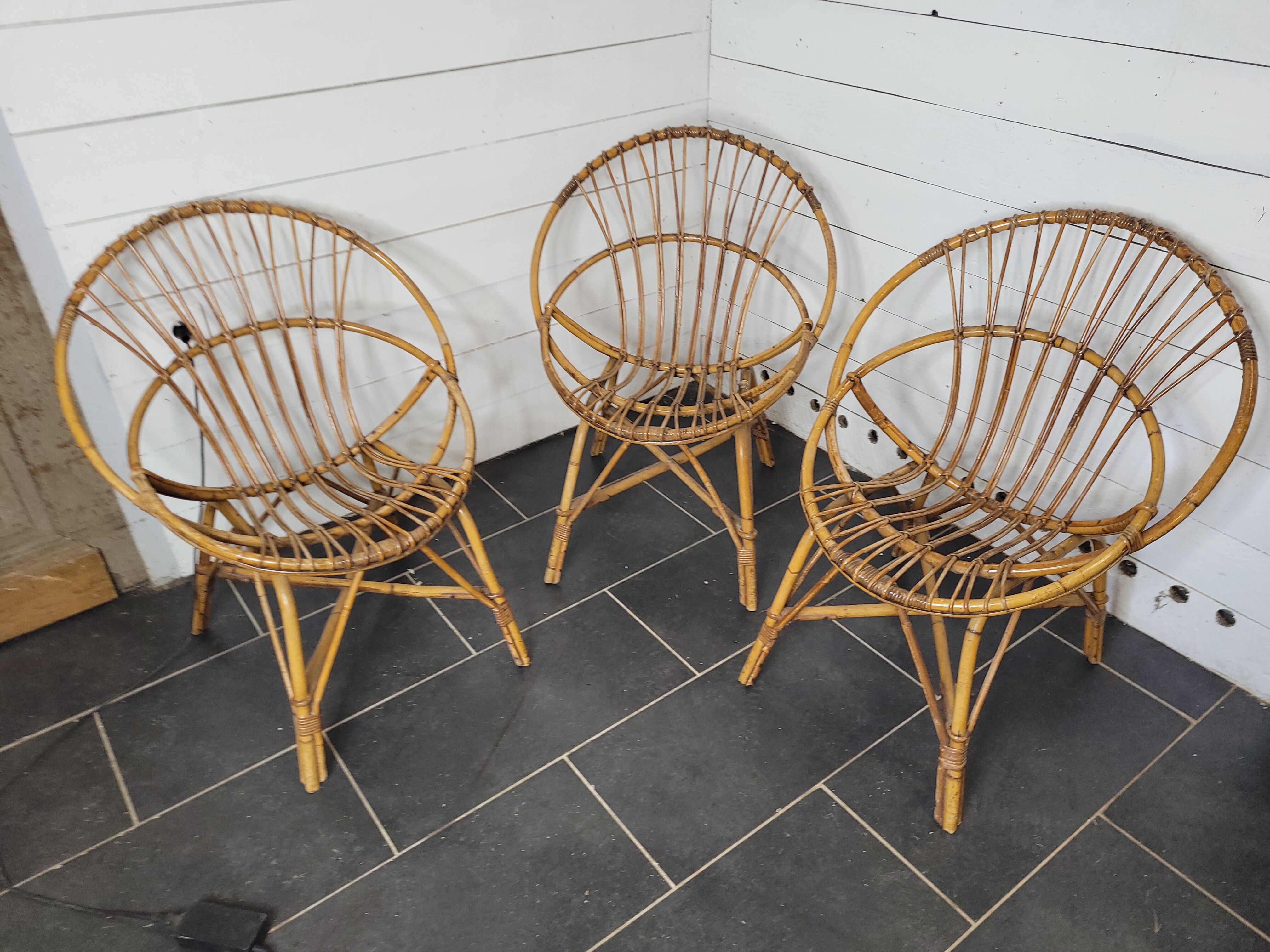 3 rattan armchairs from the 70s