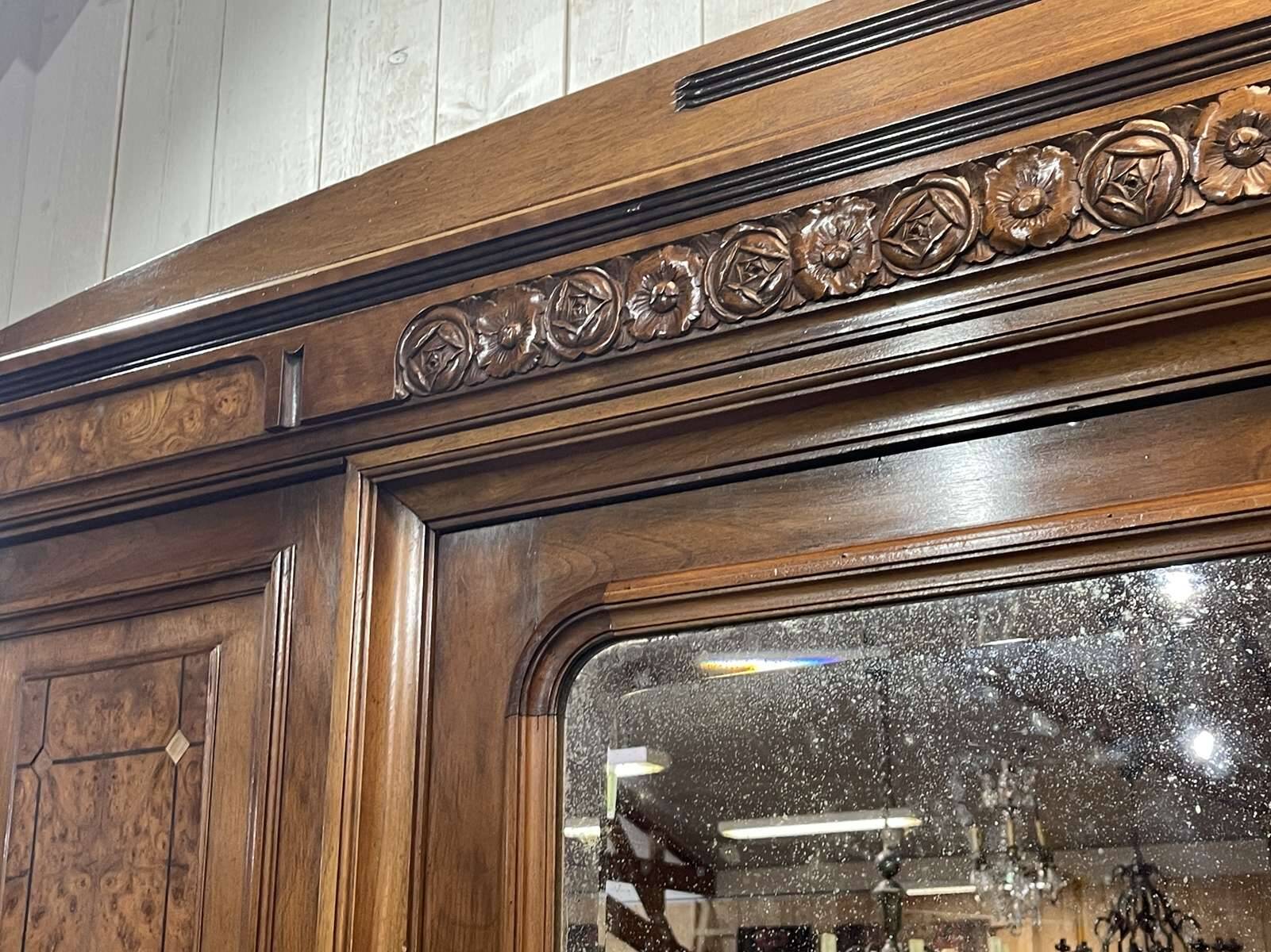 Art Deco period bedroom wardrobe with mirror in walnut and elm burl
