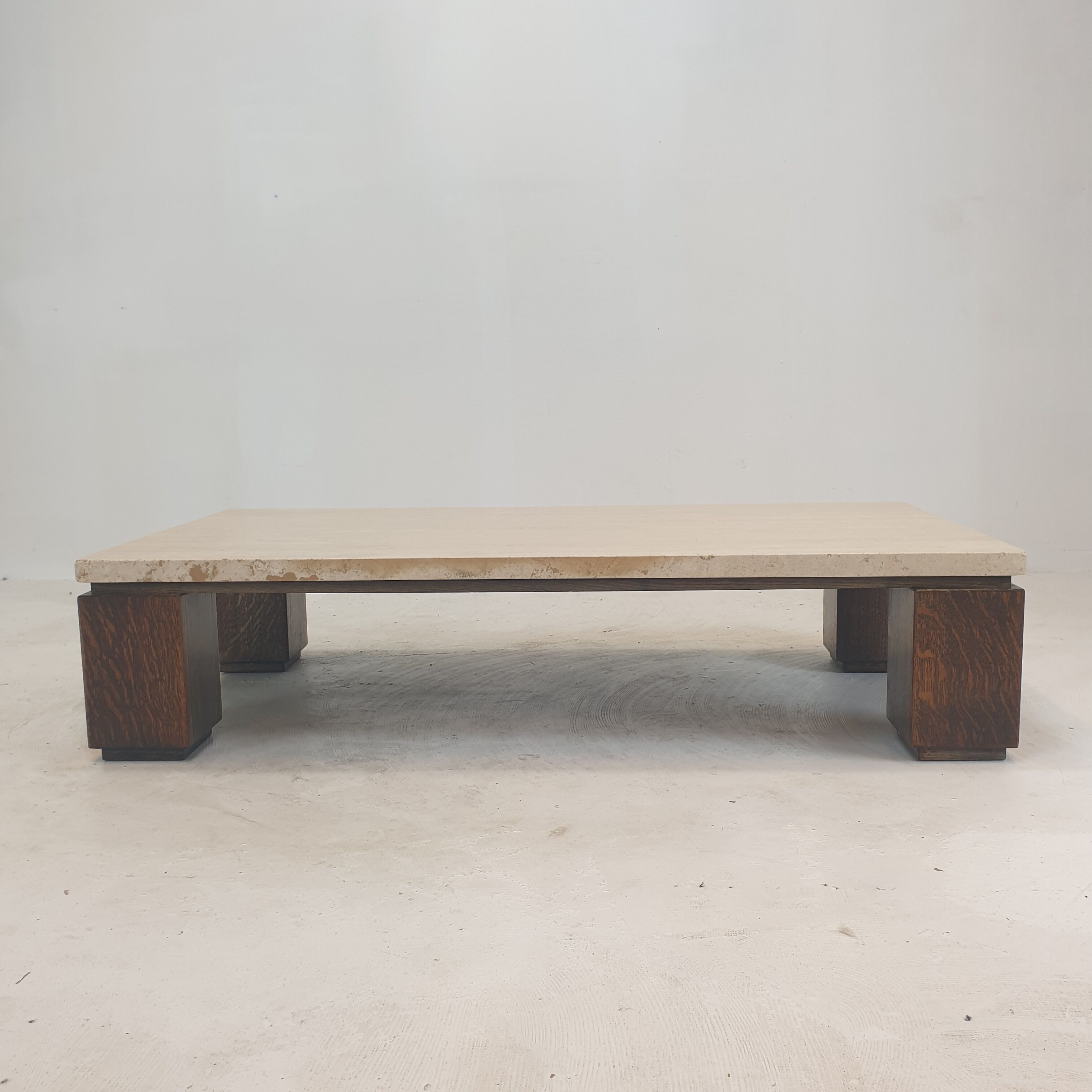 Travertine coffee table with wenge, 1970s