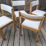 Set of 4 restored vintage chairs / White bouclette