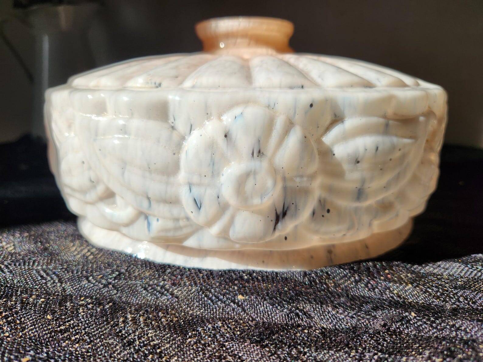 Art Deco Pink Opaline Glass Suspension Lamp Shade Rose Detail