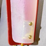 Gande Pair of Red Sconces in Brass and Pespex, Italy, Mid-Century