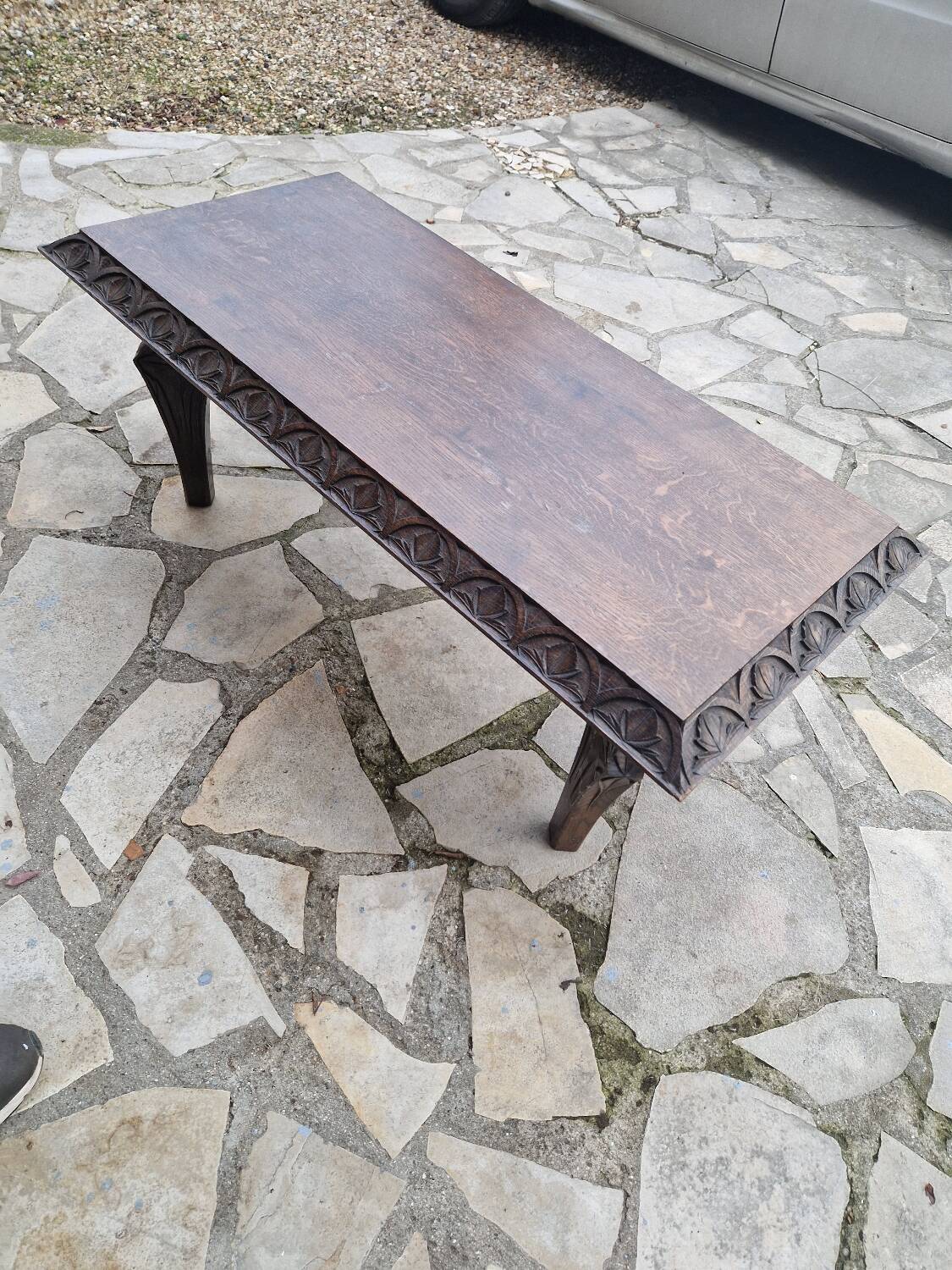 Brutalist coffee table in sculpted oak