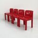Set of 4 red chairs model 4875 by Carlo Bartoli for Kartell, 1970