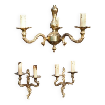 French Vintage Louis XV Style Bronze Candlestick & Sconce Set
