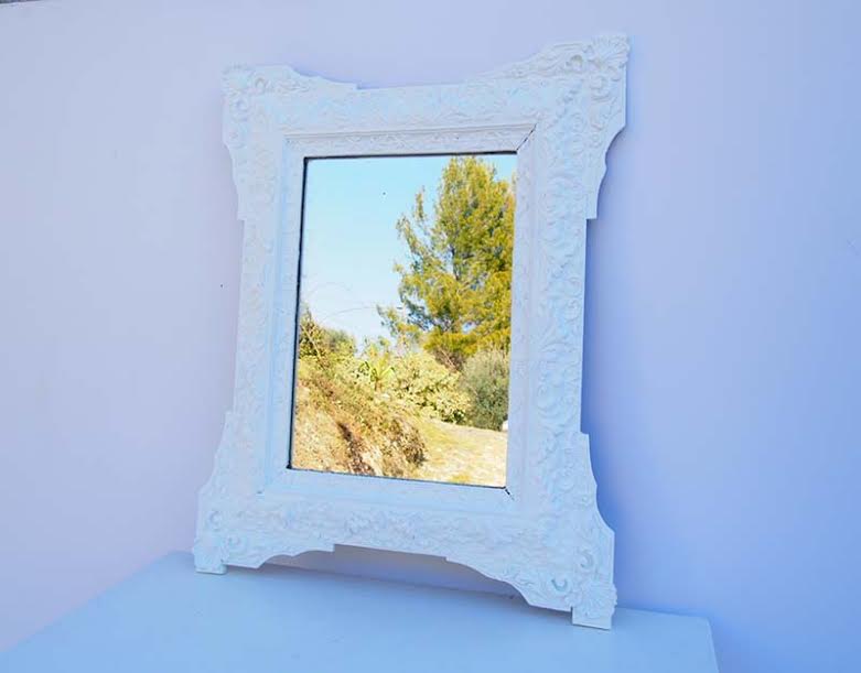 White mirror wooden painted white chalk paint