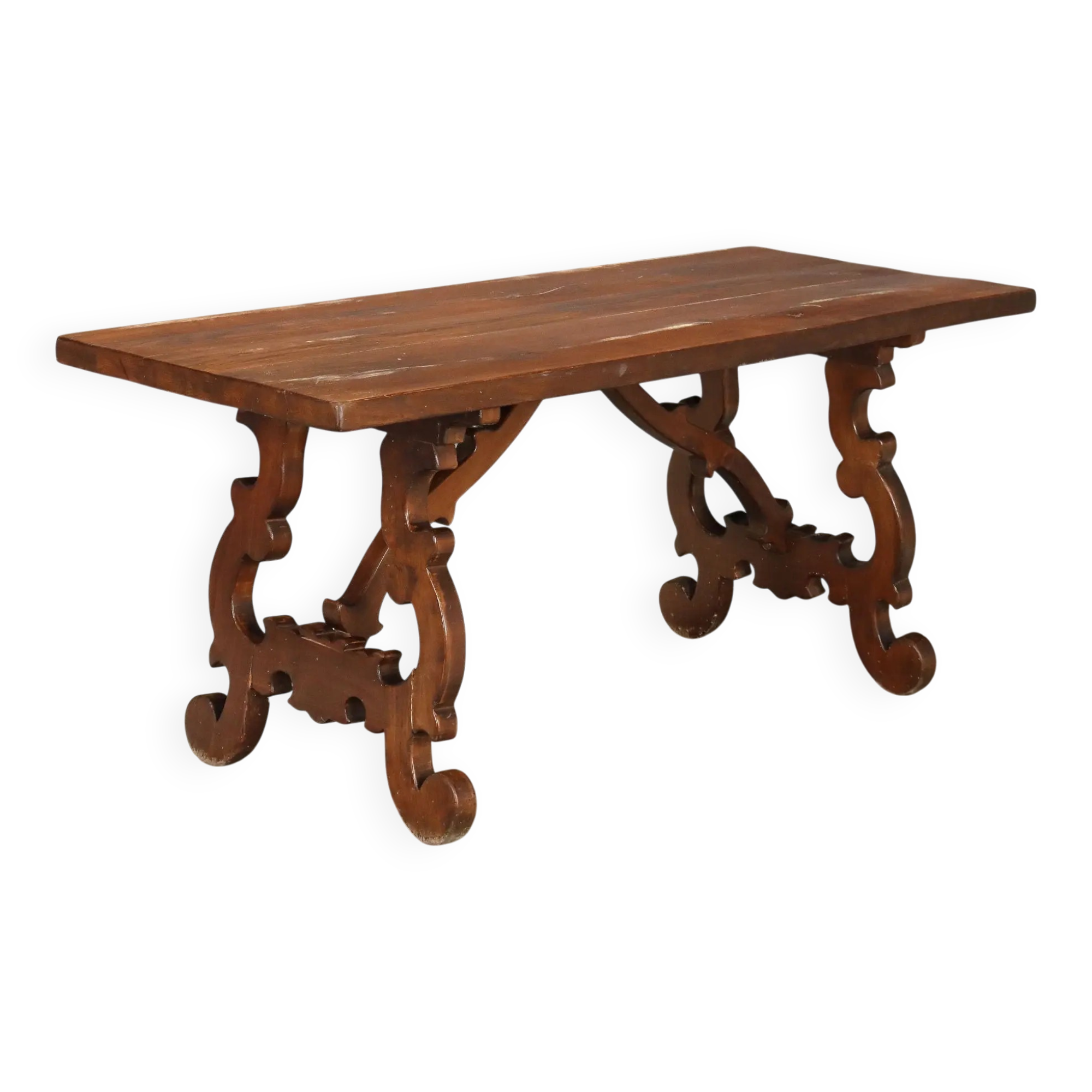 Old refectory table in stained walnut oak, Italy, 20th century