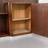 Art deco cloakroom coat rack in wood, mirror and chrome metal