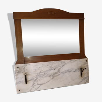 Trumeau miroir art-deco marqueterie marbre bois 104x100cm