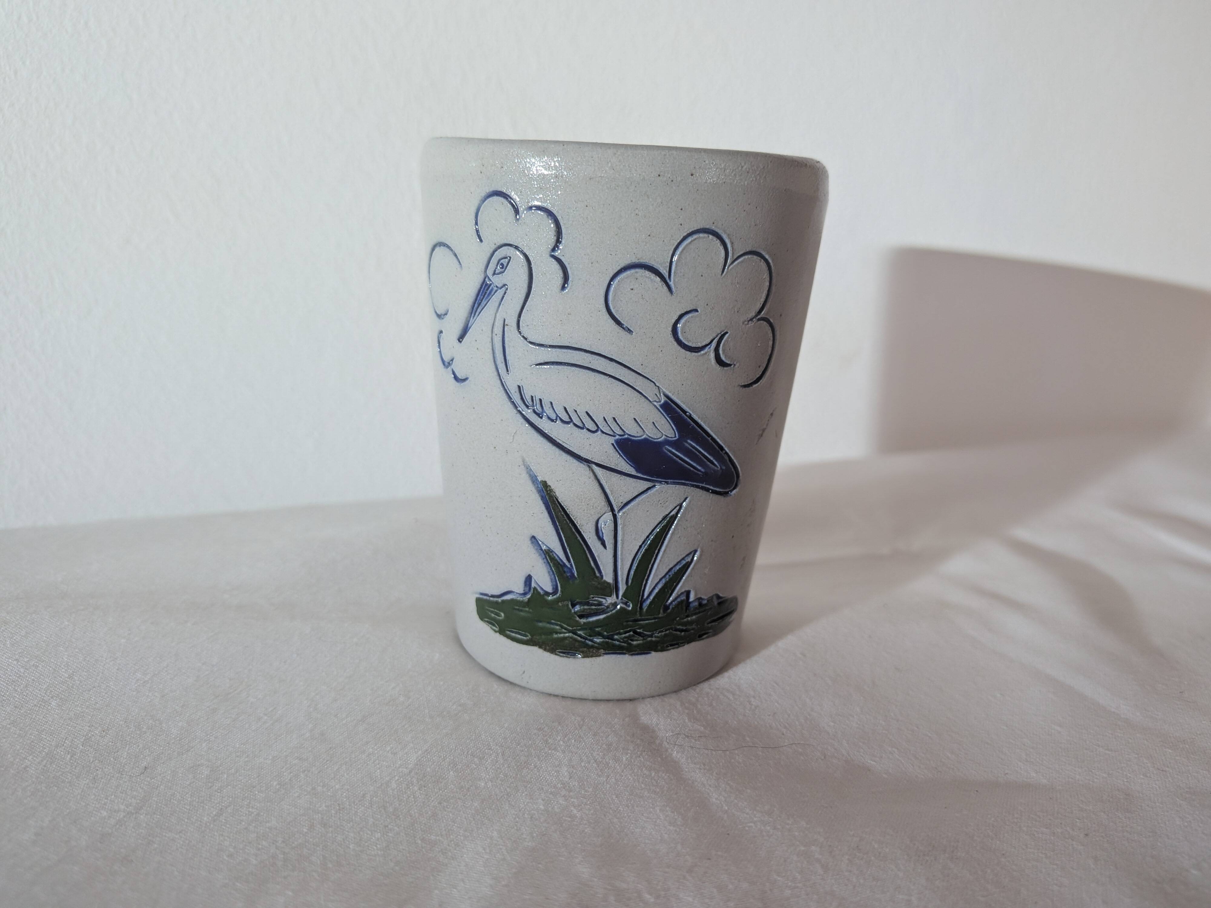 Gobelet vintage Fortuné Schmitter - Beschdorf - décor cigogne blanche
