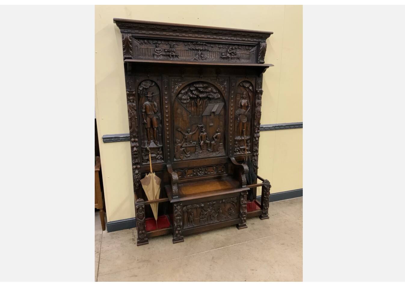 Antique impressive wardrobe with bench trunk.