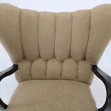1940s Restored  Wing Armchair in Boucle Fabric ,Czechoslovakia