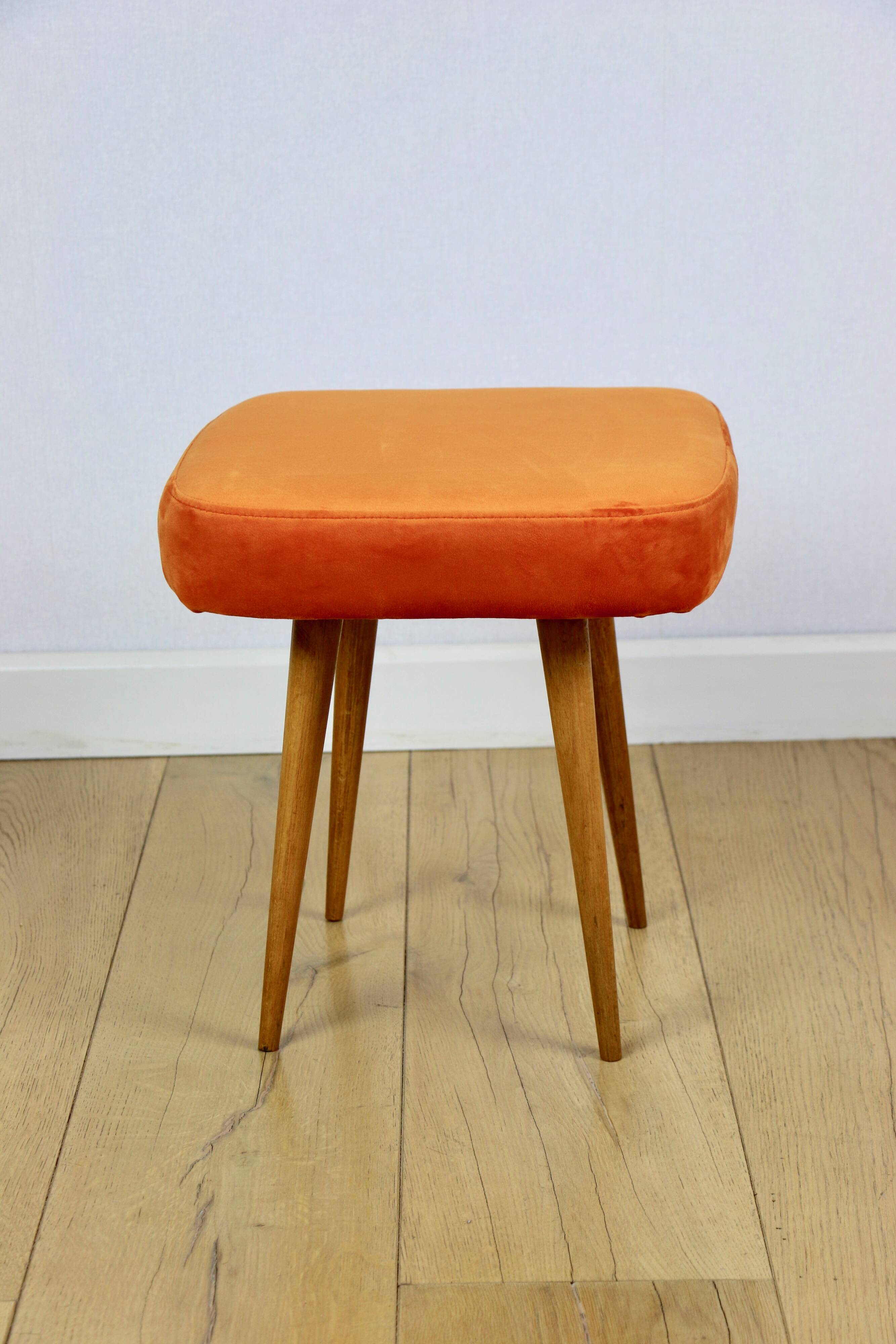 Orange square stool Vintage PRL 1970s