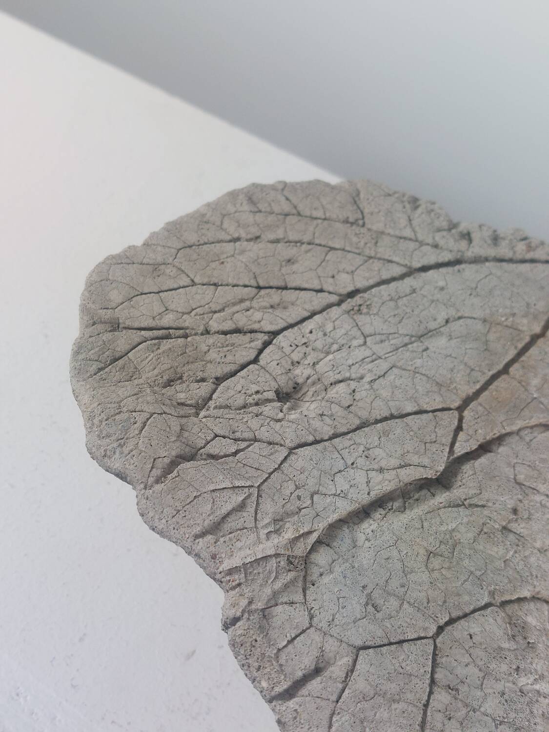 Vintage one  of a kind cast concrete fruit trinket bowl leaf decor
