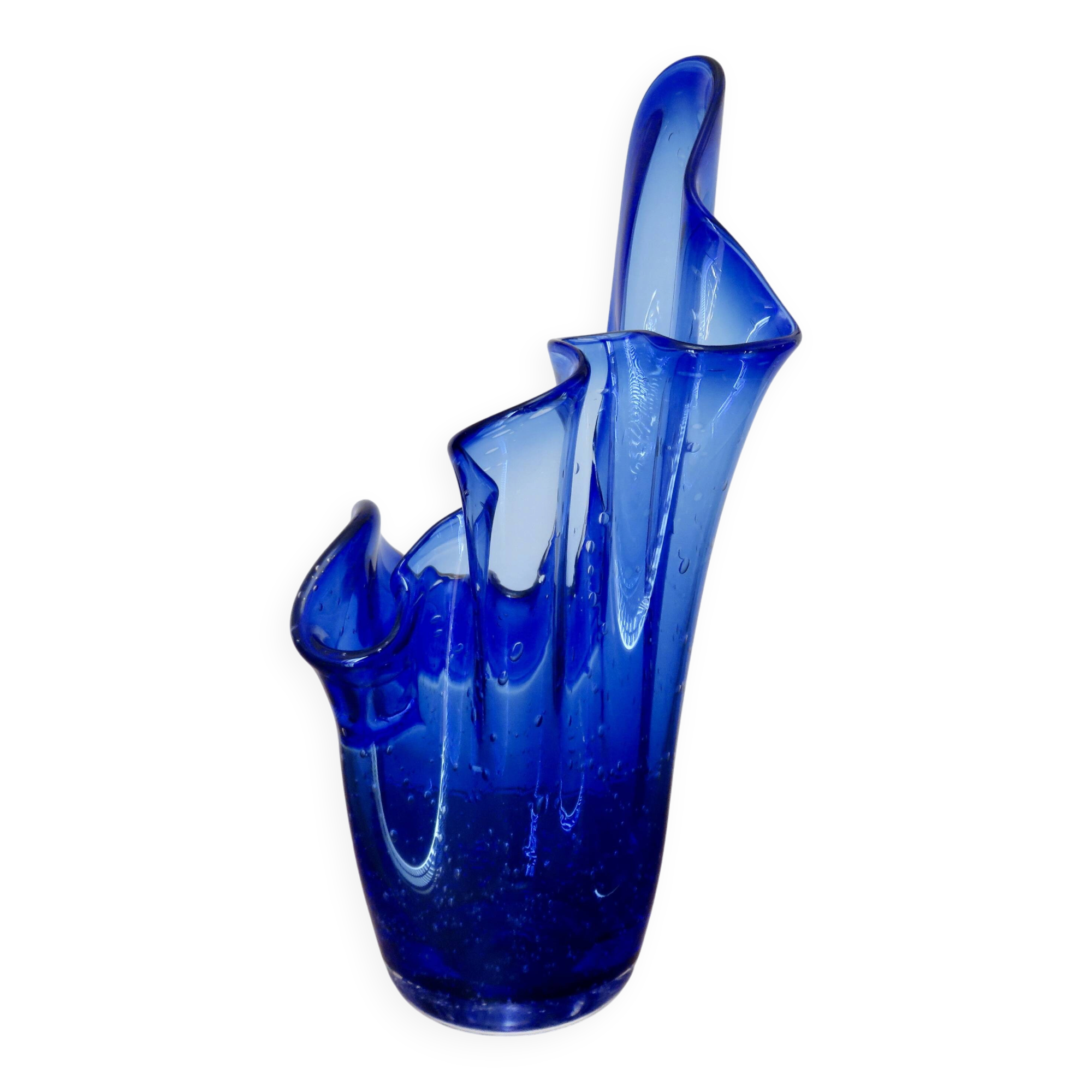Large "handkerchief" vase in blown cobalt blue glass, 1960s.