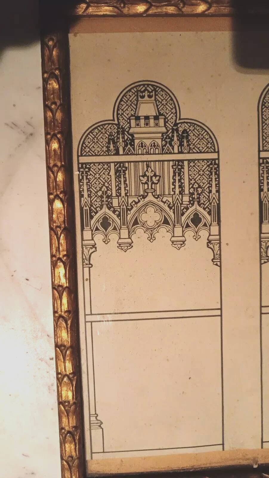 Ink drawing, early 1900s, study of stained glass windows