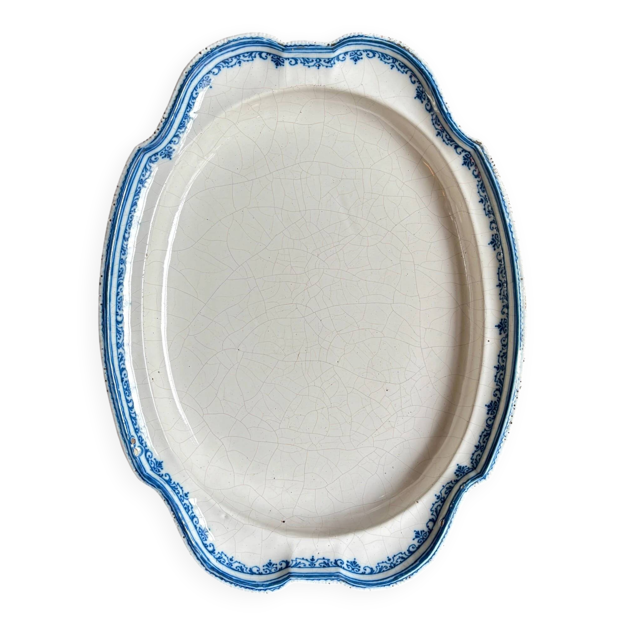 Moustiers hollow oval dish in glazed earthenware