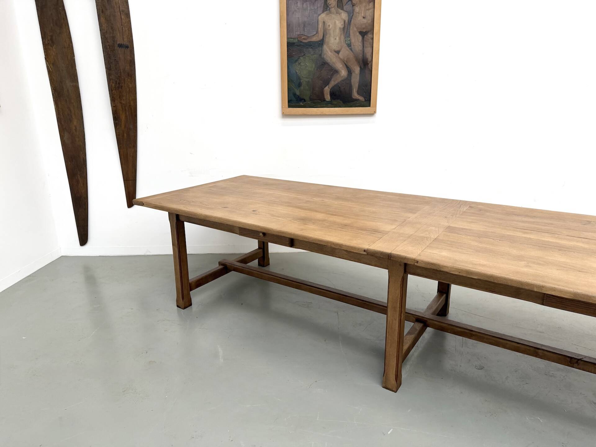 XXL farmhouse table in solid oak 350 cm - Reconstruction Style - 1950s