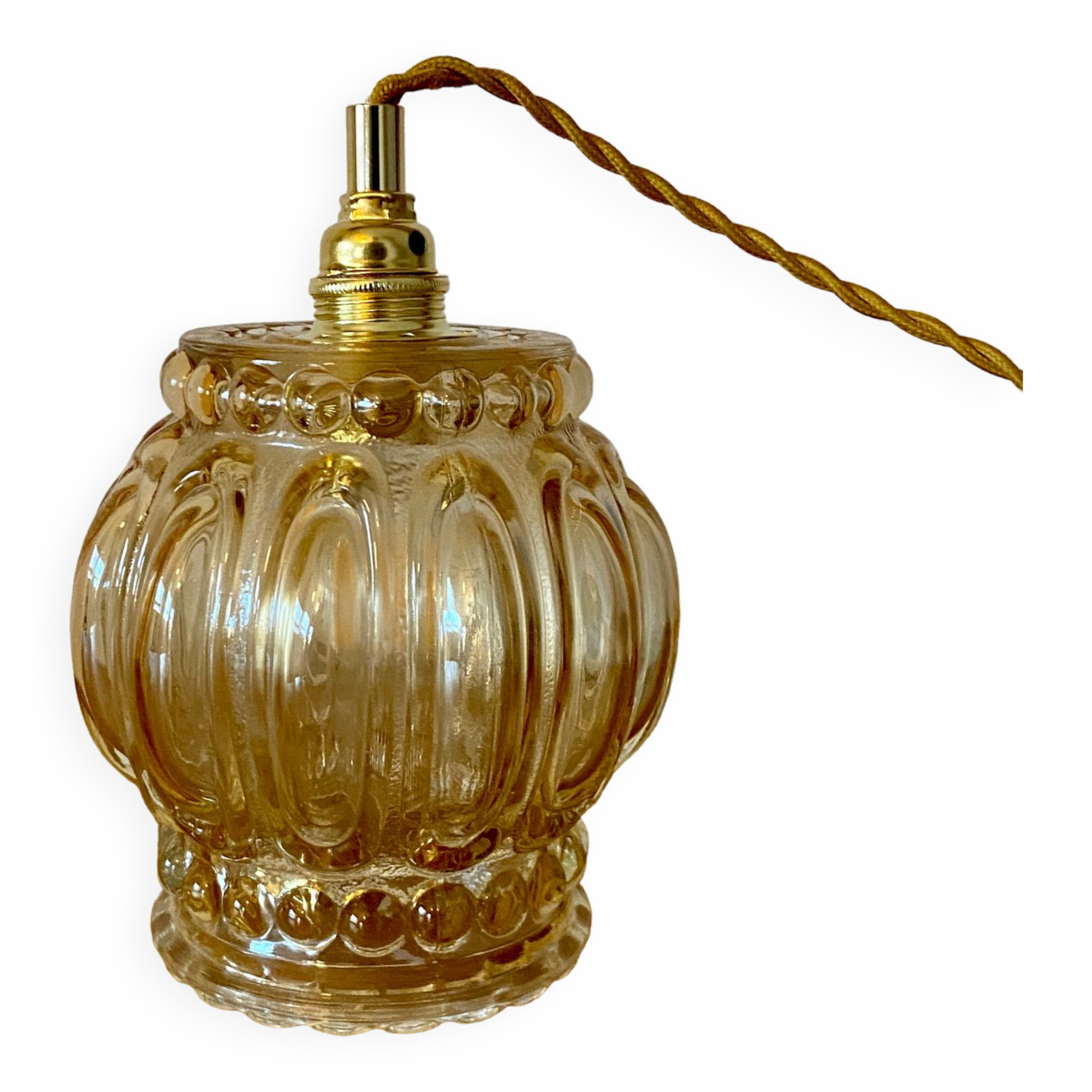 Baladeuse tulipe vintage en verre ambré