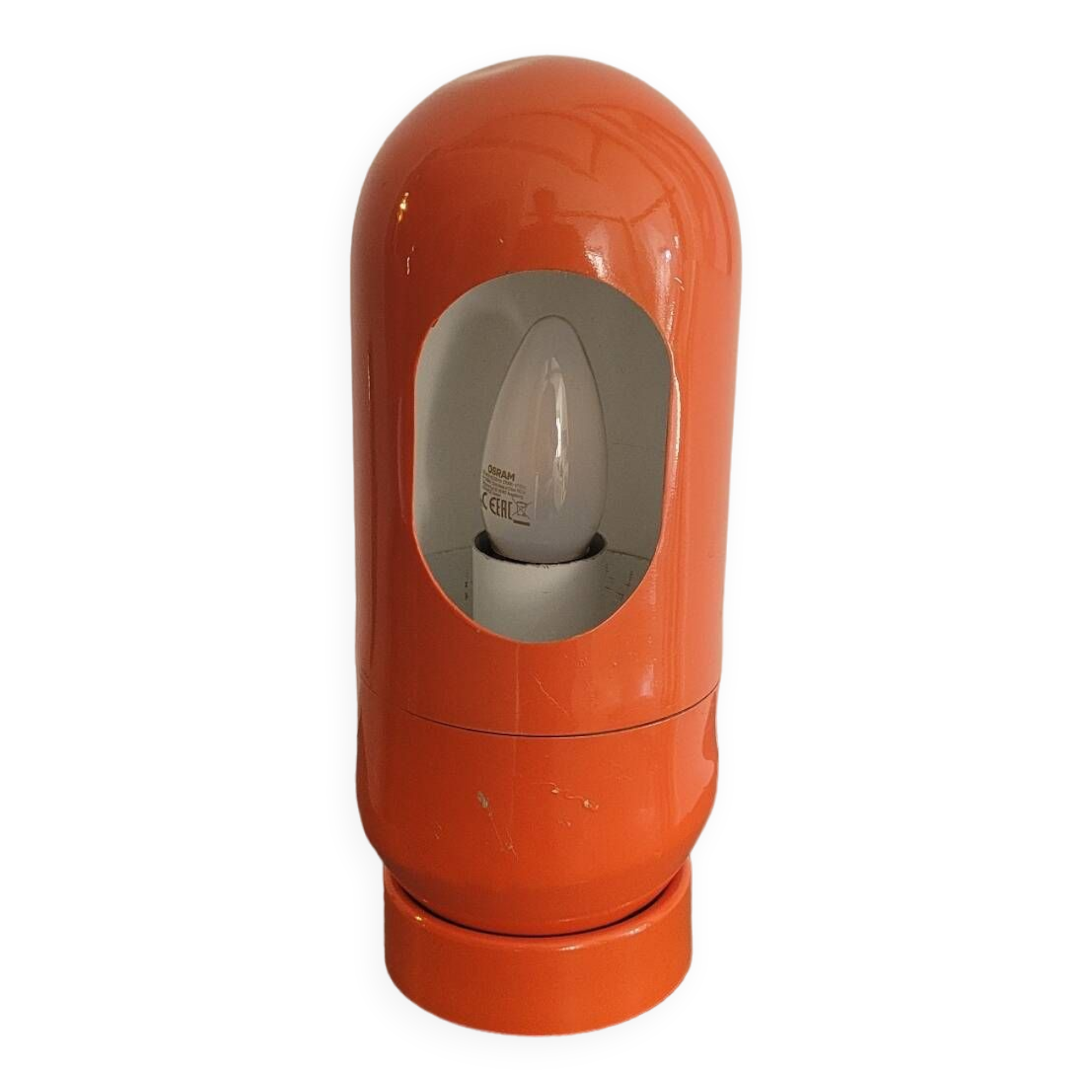Vintage culbuto lamp in orange metal 1970s.