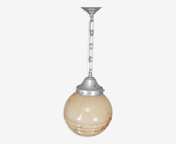 Suspension aluminium globe opaline marbré