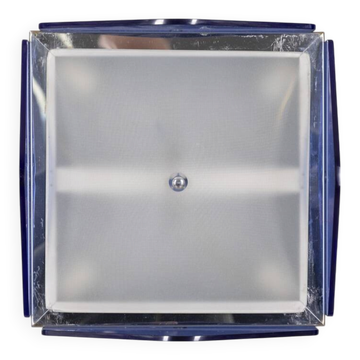 Lampe de plafond en verre bleu au design italien des années 1970.