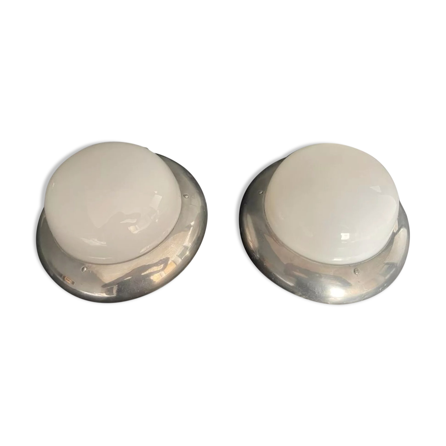 Pair of vintage chrome and opaline wall lamps, Gal Paris 1940