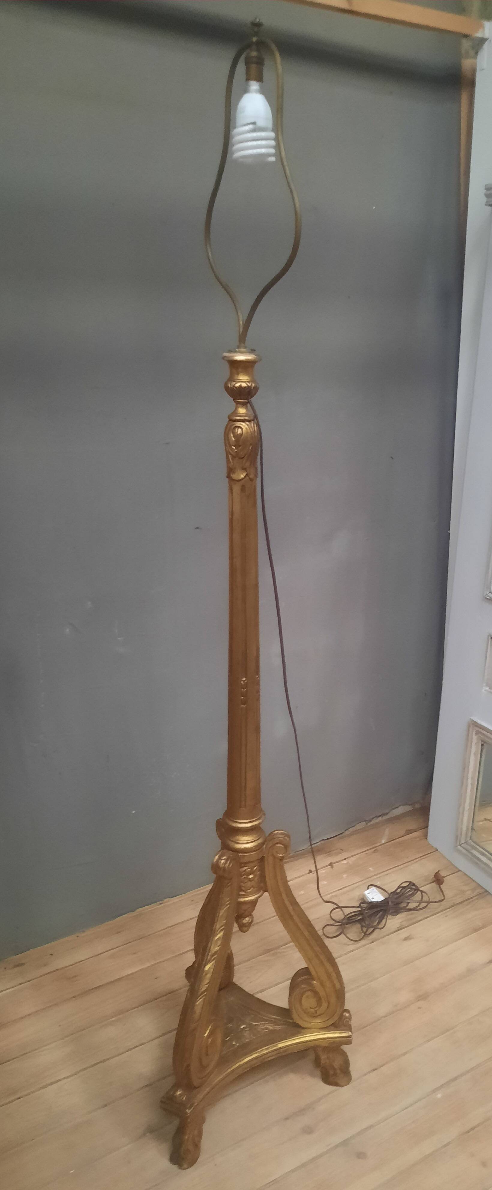 Louis XVI style gilded wooden floor lamp