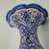 Piriform vase with a flared metal collar enamelled with a polychrome decoration, marked "Amini Iran" on the reverse.