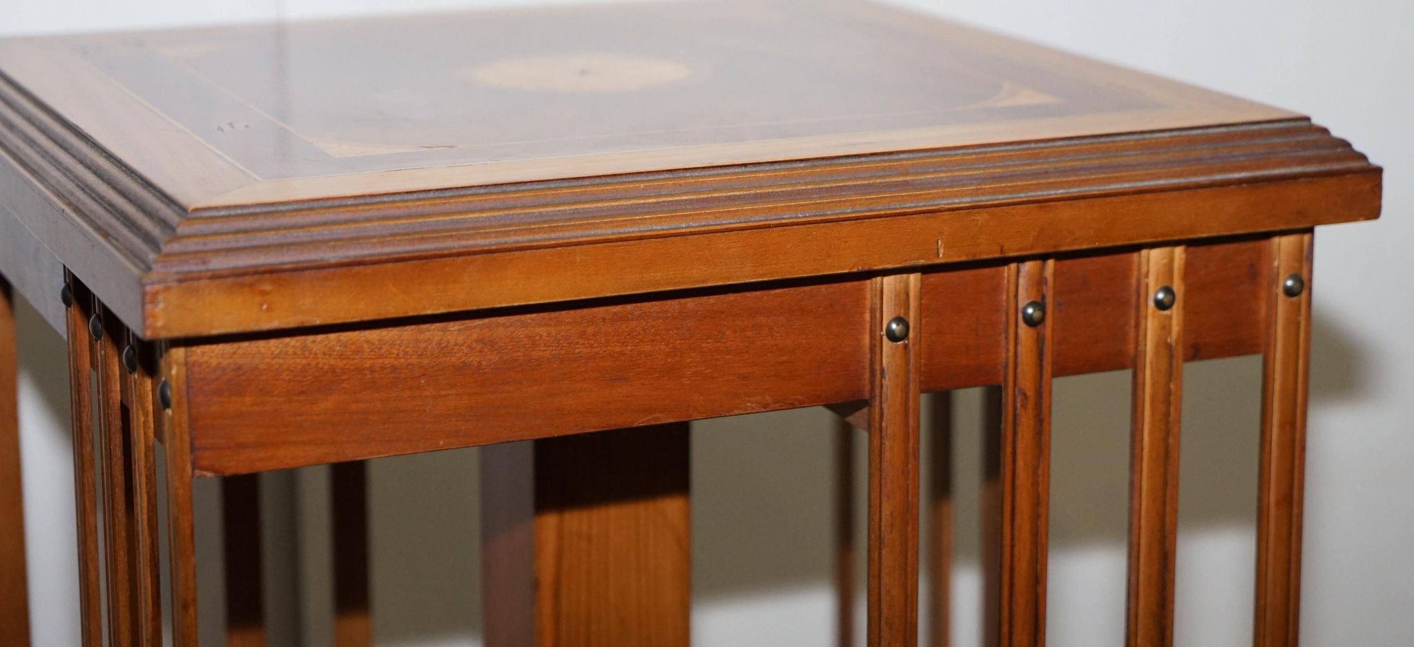 Edwardian revolving library in burl walnut with Sheraton inlay circa 1900