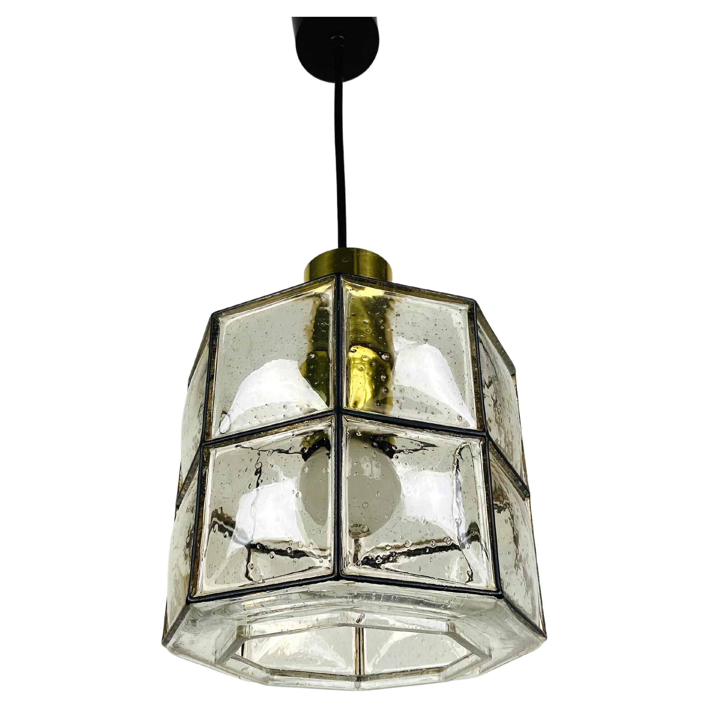 Iron and glass suspension lamp by Glashtte Limburg, 1960s