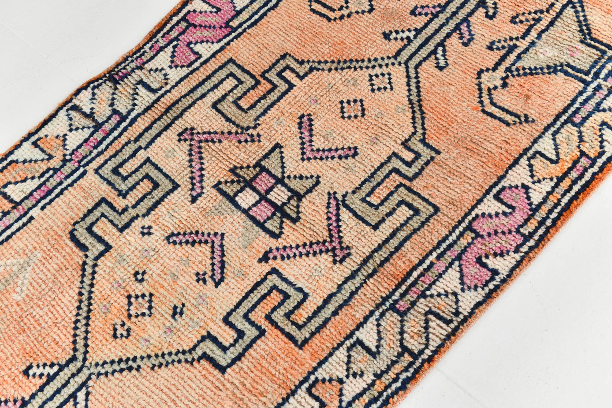 3x11 Pastel Salmon & Pink Runner, Natural Wool Runner Rug, 87x342 Cm