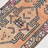 3x11 Pastel Salmon & Pink Runner, Natural Wool Runner Rug, 87x342 Cm