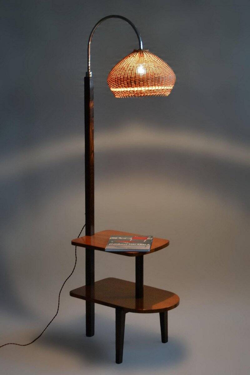 Art Deco Walnut Floor Lamp attributed to J. Halabala for Up Závody, 1930s